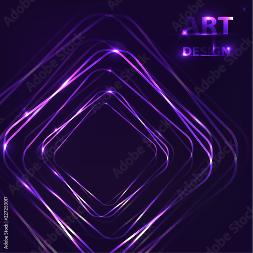Vector design of neon squares. Shining banner on a dark background.