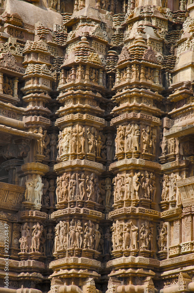 KANDARIYA MAHADEV TEMPLE, Panel with deities and figures in various poses, Western Group, Khajuraho, Madhya Pradesh, UNESCO World Heritage Site