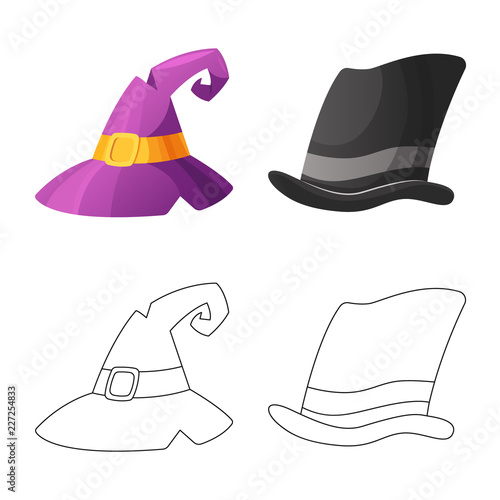 Vector illustration of headgear and cap icon. Set of headgear and accessory stock symbol for web.