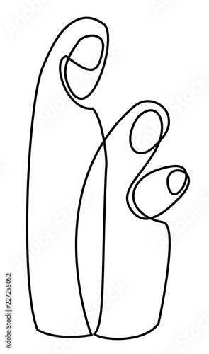 Nativity scene with Holy Family one line drawing