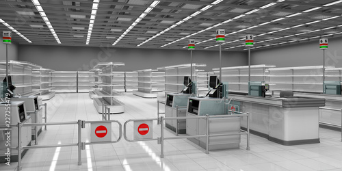 Wallpaper Mural Interior of a supermarket with shelves for goods. 3d image. Torontodigital.ca