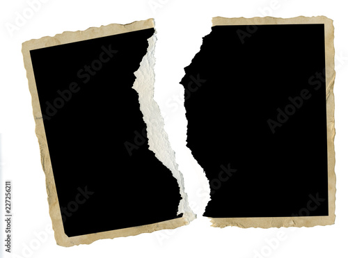 Konstfotografi Torn old blank photograph, picture frame, divorce, contradiction concept for ins