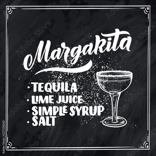 Lettering name of cocktail with glass. Template for card banner and poster for bar menu and restaurant