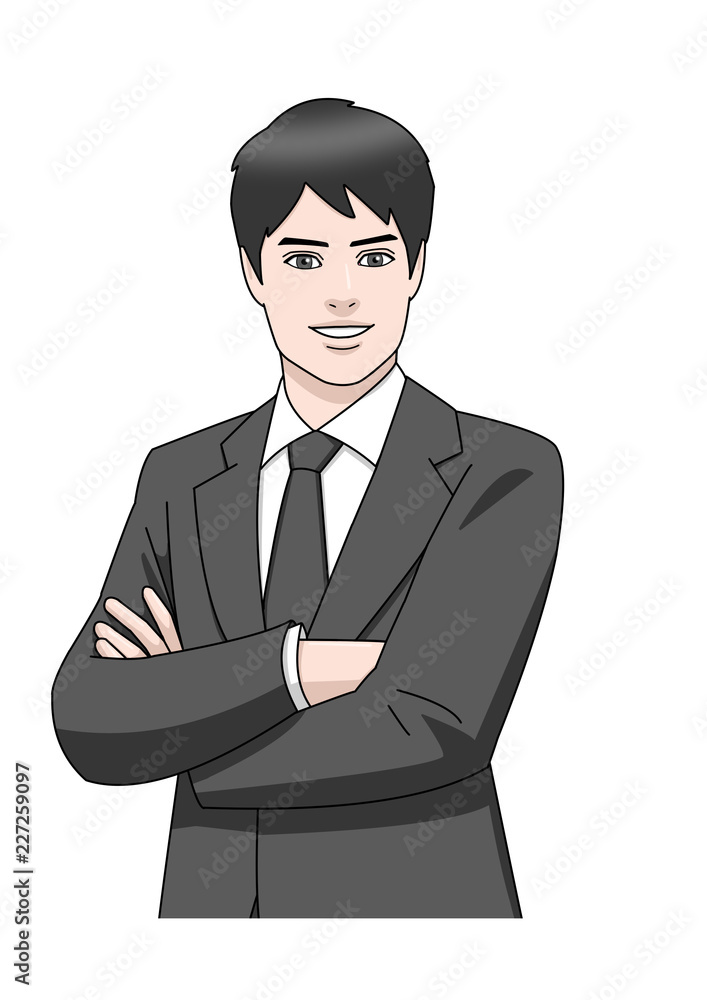 ビジネス アジア 男性 スーツ 黒 腕組み 笑顔 Stock Illustration Adobe Stock