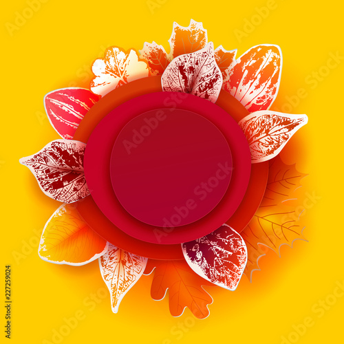 Autumn paper cut leaves with stamps