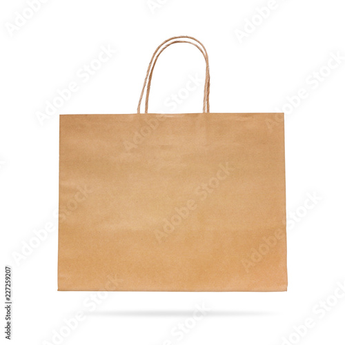Brown paper bag isolated on white background. Recycle package for shopping. Clipping paths object.