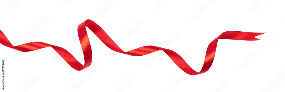 Wavy red ribbon isolated on white background. - obrazy, fototapety, plakaty 