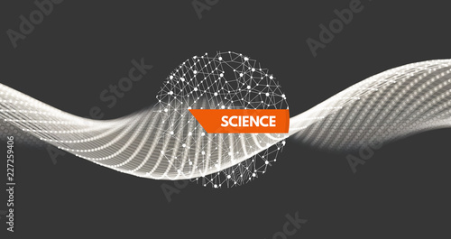 Wave with connected lines and dots. Glowing grid. Connection structure. Wireframe vector illustration.