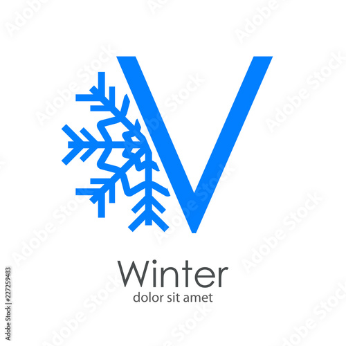 Logotipo letra V azul con estrella de frío