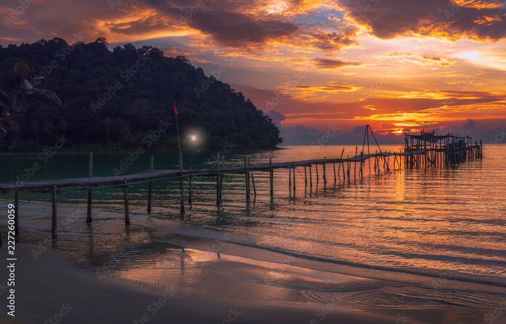 sunset on the sea Ko Kood island in Thailand.