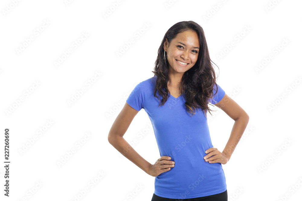 casual college student with hands on her waist casual college student with hands on her waist