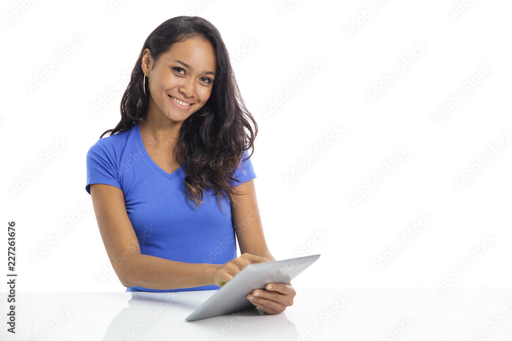 casual college student studying on her pc tablet casual college student studying on her pc tablet