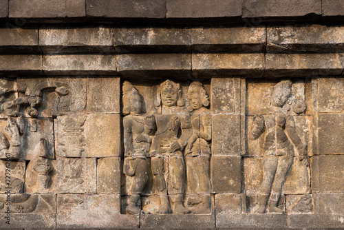 Bas Relief At Borobudur temple in Java, Indonesia