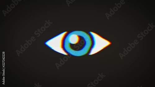 Big Brother's Eye On Vintage Old Television Screen/
Animation of a blinking big brother's eye watching you, with old television screen effect including twitch, noise, glitch and bad looking effects