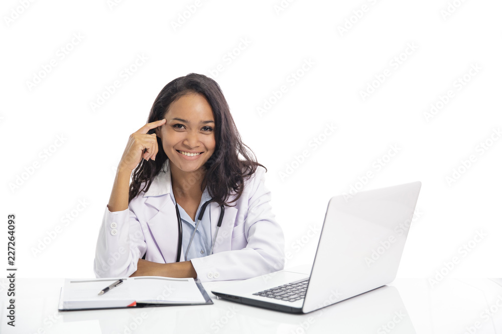 asian young doctor smiling while sitting on her workspace asian young doctor smiling while sitting on her workspace