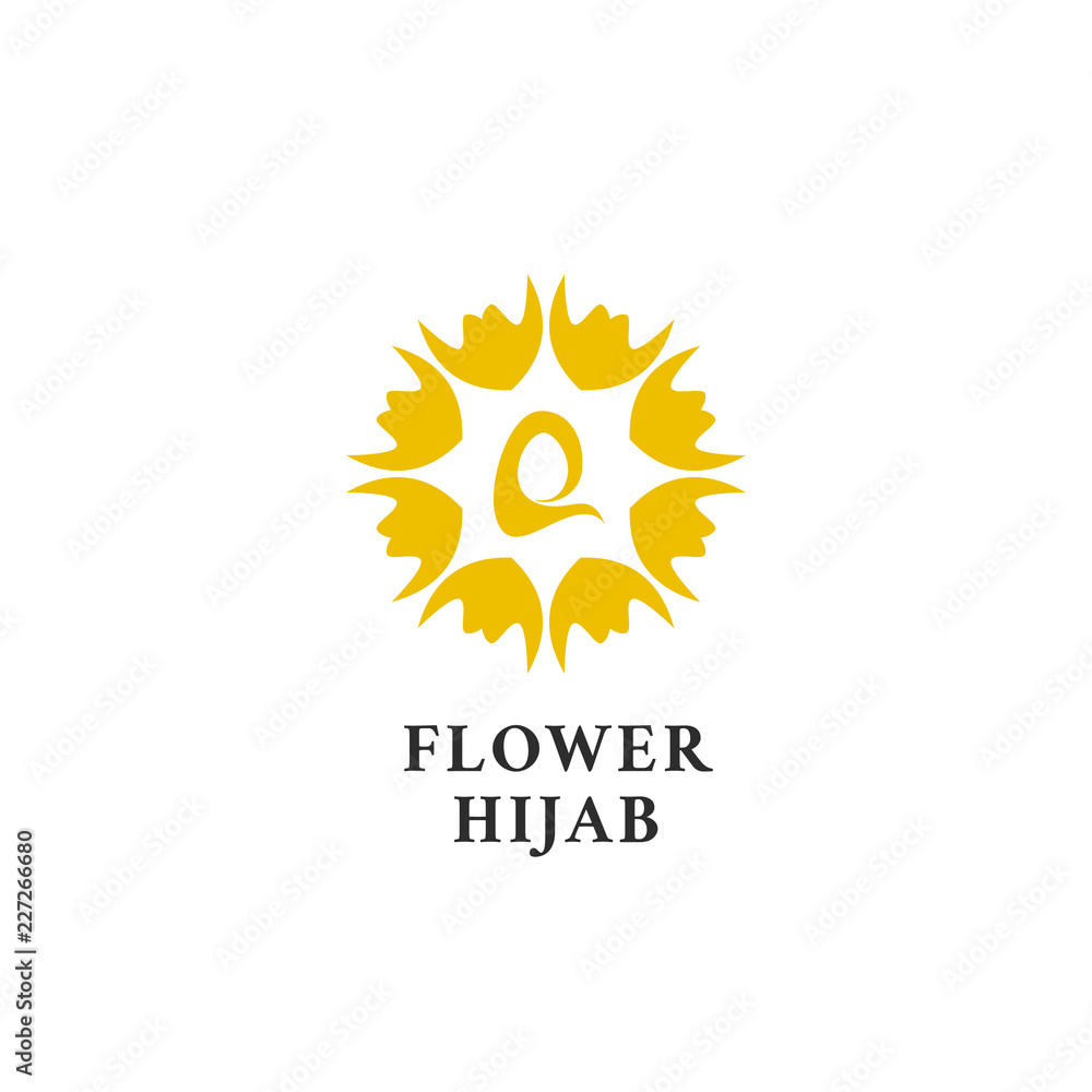 Fototapeta premium Petals flower hijab logo icon simple abstract symbol