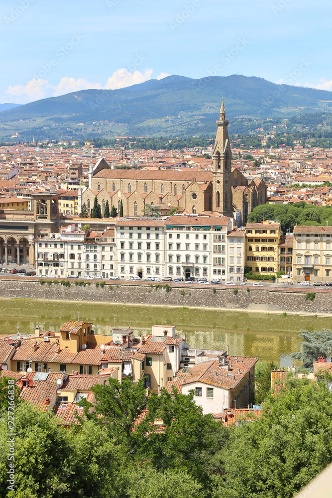 cityscape view of Florence or Firenze city Italy - Palazzo Vecchio and Arno river view
