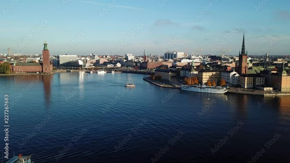 Aerial view of Stockholm showing bay Riddarfjarden and the City Hall Aerial view of Stockholm showing bay Riddarfjarden and the City Hall