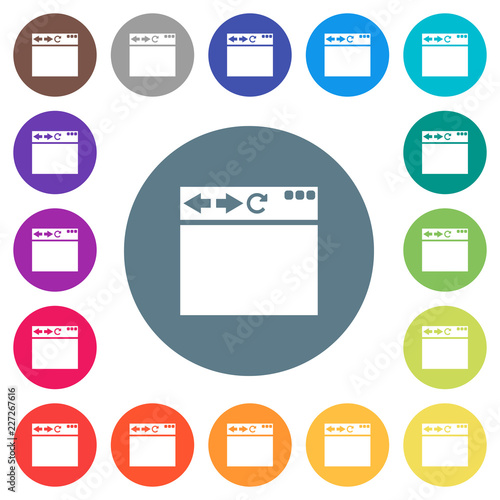Empty browser window flat white icons on round color backgrounds