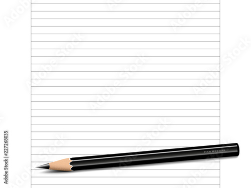 Papierblatt mit Linien, weißem Rand und Bleistift
Vektor Illustration isoliert auf weißem Hintergrund
 