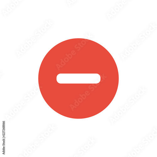 Flat round minus sign red icon, button vector