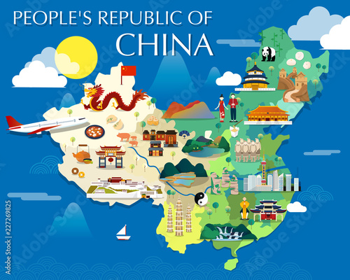 Map Of China Attractions Vector And Illustration.
