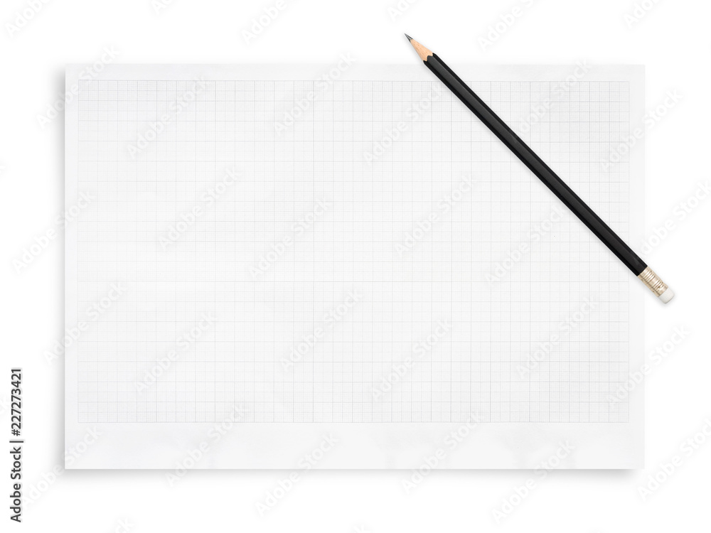 Black pencil and white paper sheet isolated on white background. Black pencil and white paper sheet isolated on white background.