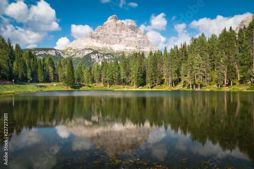 Fototapeta Naklejka Na Ścianę i Meble -  Majestic landscape of Antorno lake with famous Dolomites mountain peak of Tre Cime di Lavaredo in background in Eastern Dolomites, Italy Europe.