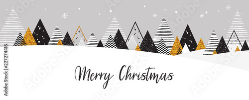 Golden abstract christmas winter scene. Christmas winter landscape background in Black and Gold colors. Abstract Vector illustration