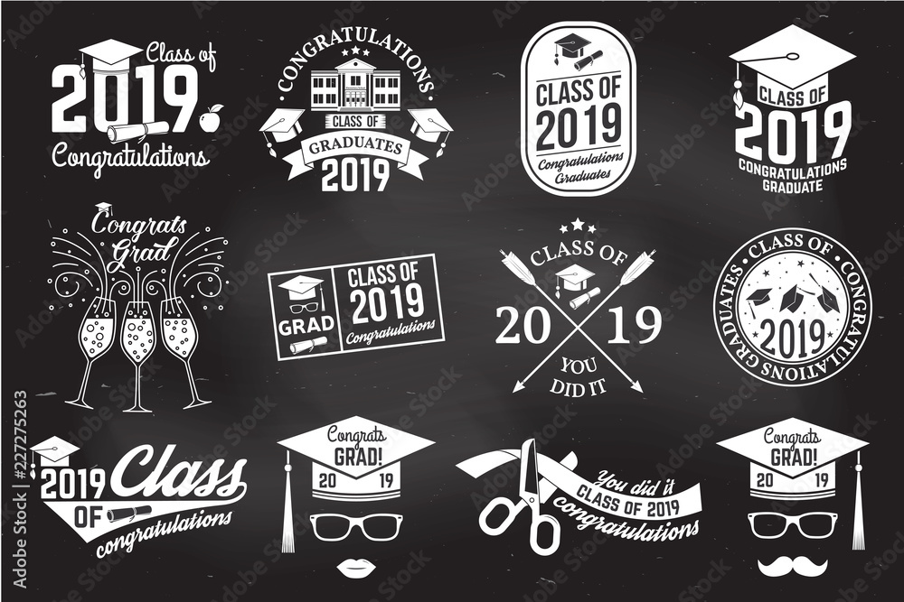 Vector Class of 2019 badge. Concept for shirt, print, seal, overlay or ...