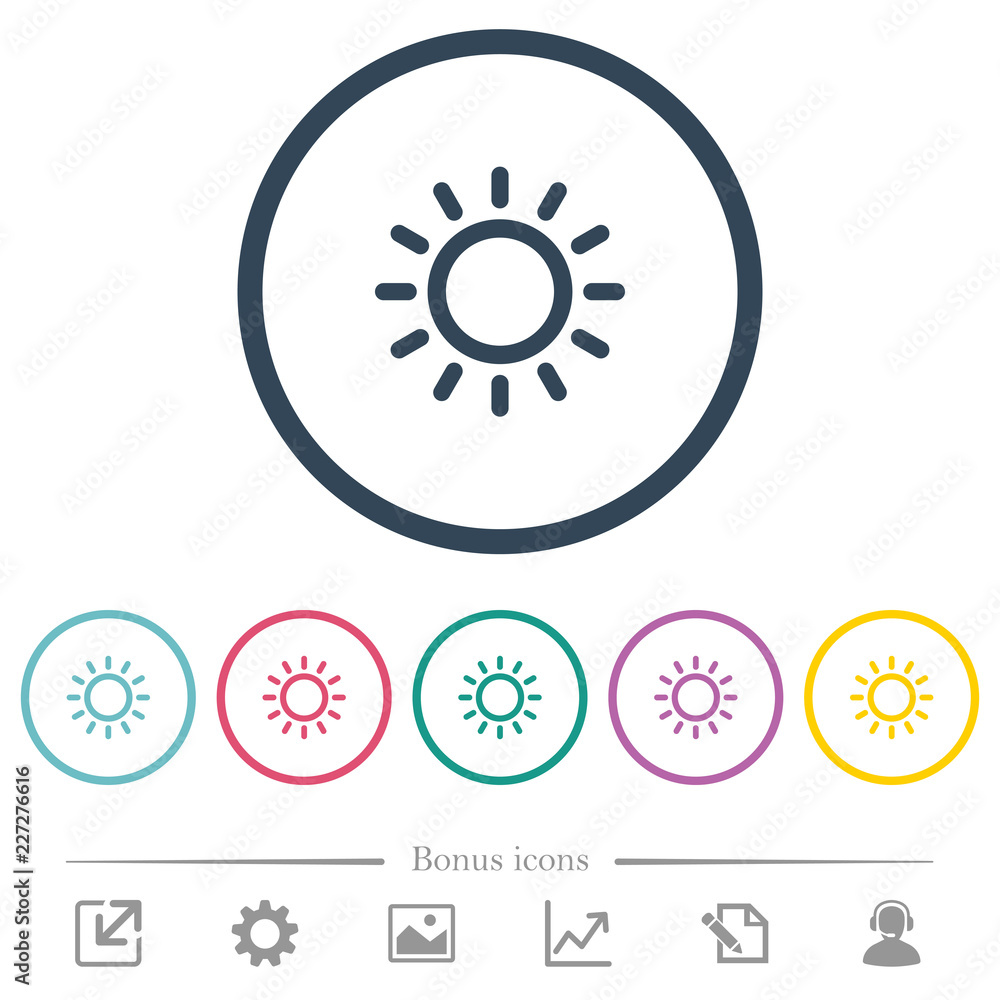 Brightness control flat color icons in round outlines Brightness control flat color icons in round outlines