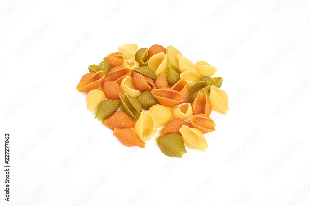 Colored pasta isolated on white background. Top view Colored pasta isolated on white background. Top view