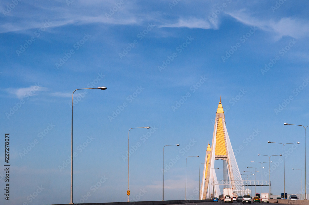 Bangkok traffic on King Bhumibol bridge or Industrial ring road bridge Bangkok traffic on King Bhumibol bridge or Industrial ring road bridge
