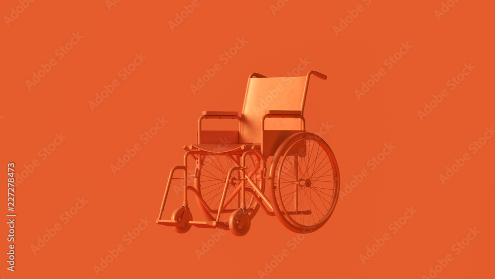 Orange Hospital Wheelchair 3d illustration 3d rendering	