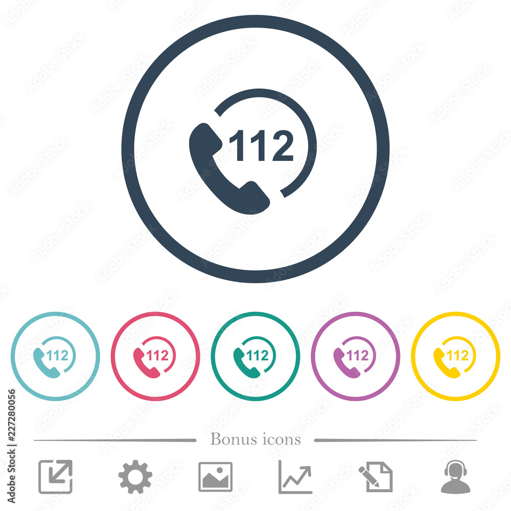 Emergency call 112 flat color icons in round outlines Emergency call 112 flat color icons in round outlines