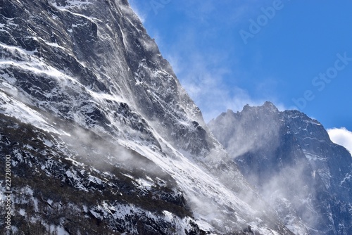 Snow in the air at the Shuangqiao Valley, Sichuan, China 
