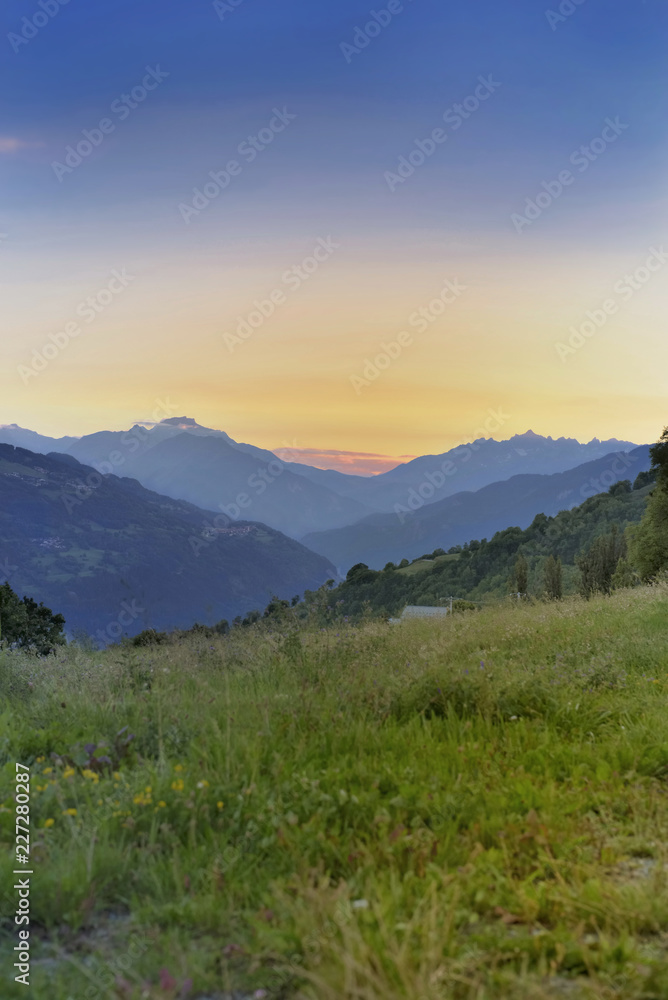 beautiful sunset in alpine mountains