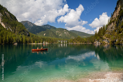 Braies lake (Lago di Braies), Dolomites, South Tyrol, Alto Adige, Bolzano, Italy
