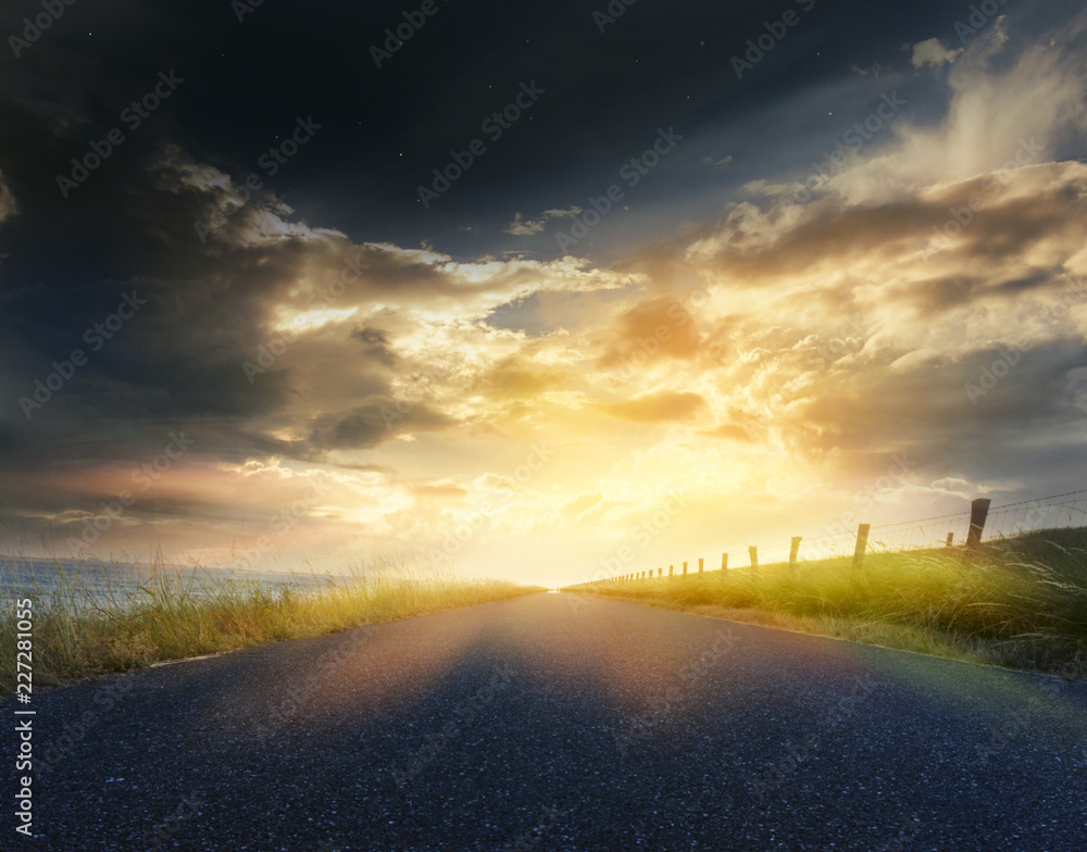 Way to heaven . Serenity nature background . Sunset or sunrise with clouds,  light rays and other atmospheric effect . Light from sky . Sunset photo .  Stock Photo | Adobe Stock