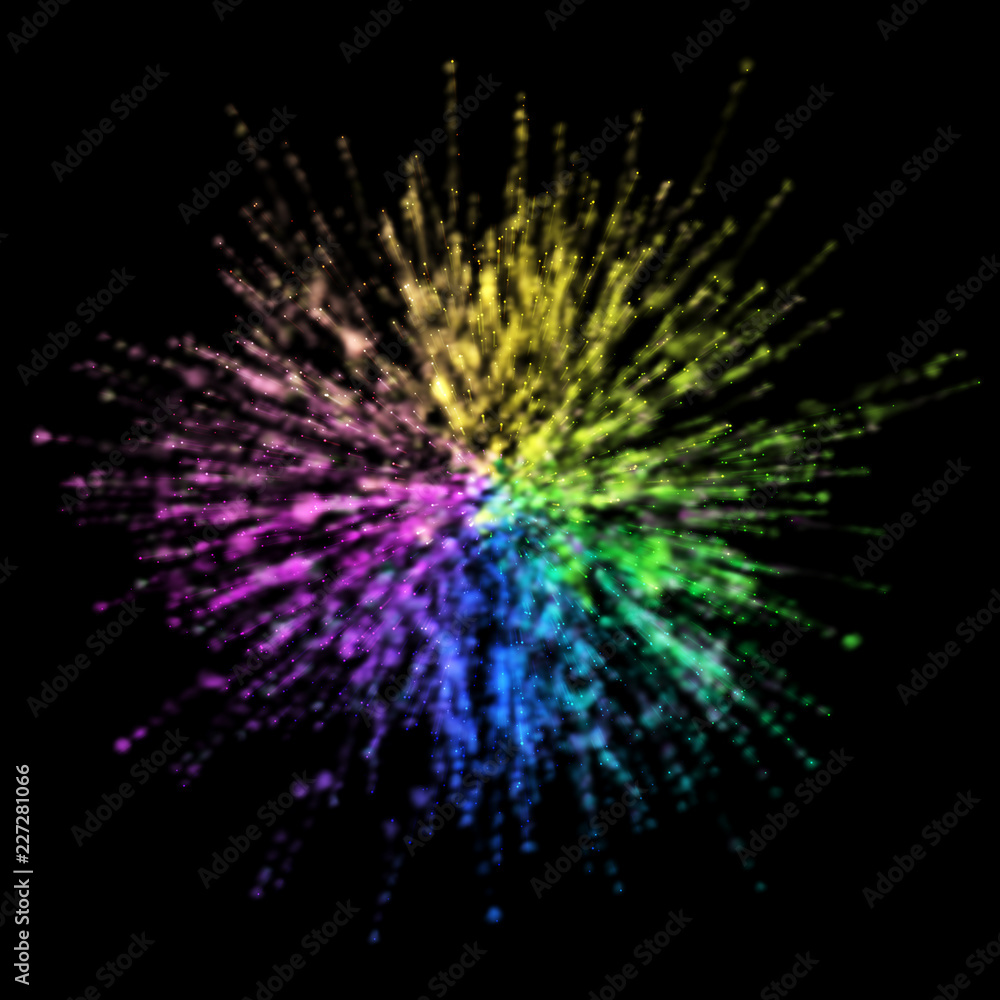 Colorful Particles Burst on Black Background Colorful Particles Burst on Black Background