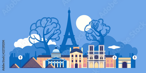 France, the city of Paris. The architecture of the city. Eiffel Tower, Notre Dame de Paris cathedral, Louvre, triumphal arch, pantheon. 