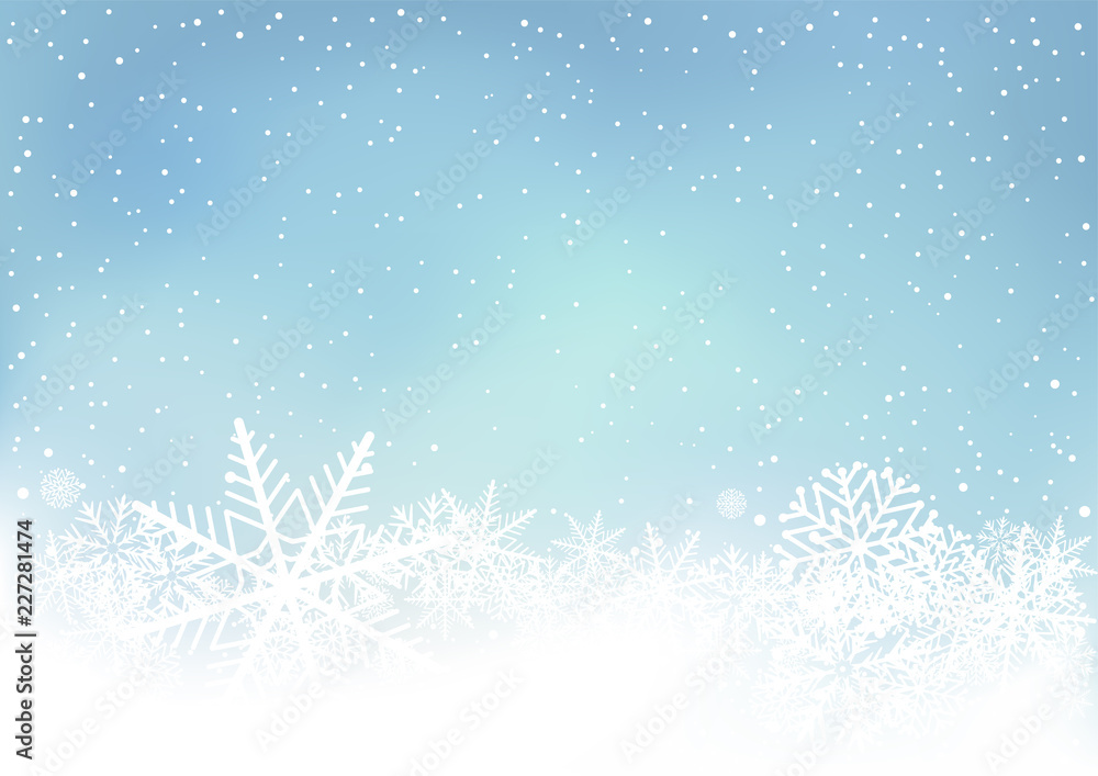 Winter blue sky background with snow. Frosty close-up wintry snowflakes. Ice shape pattern. Christmas holiday decoration backdrop Winter blue sky background with snow. Frosty close-up wintry snowflakes. Ice shape pattern. Christmas holiday decoration backdrop