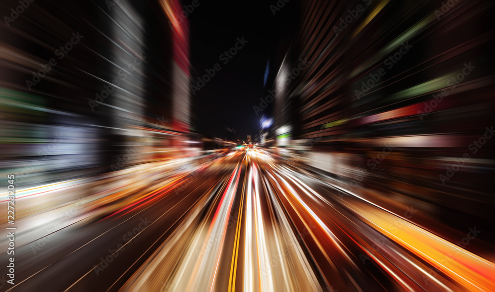 Modern street at night with traffic lights - obrazy, fototapety, plakaty 