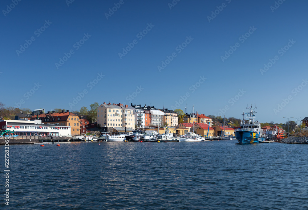 Urban seaside view. Cityscape of Stockholm