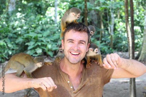 Tamer training animales in a zoo