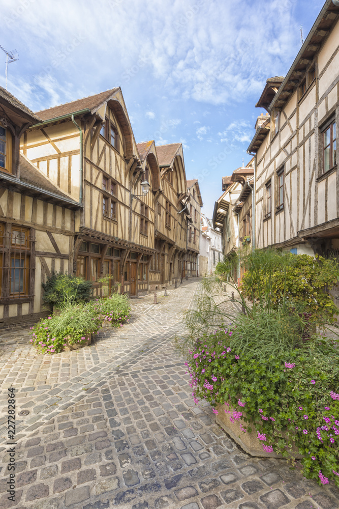 Half-timbered houses at the old town of Troyes, France