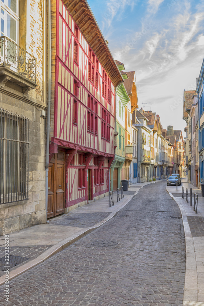 Colorful houses at the old town of Troyes, France