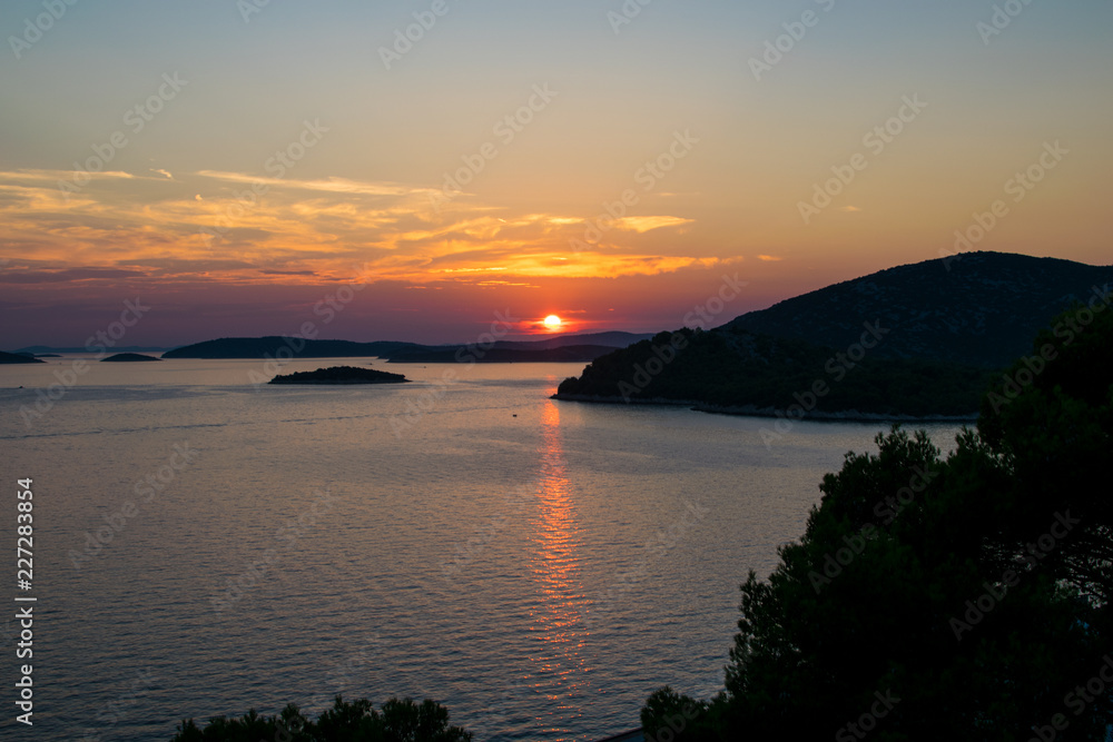 Beautiful sunset over the Adriatic Sea in Croatia 