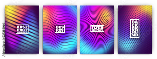 Colorful flyer template set - minimal cover designs - abstract geometric backgrounds with wavy lines