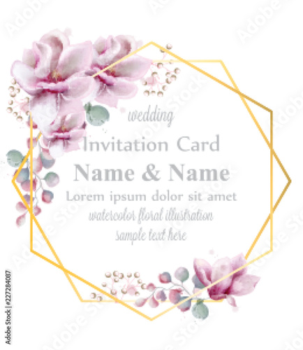 Tropic flowers watercolor greeting frame decor Vector illustrations